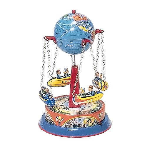 Alexander Taron German Collectible Tin Toy – Carousel with Rocket Ships on Chains – 8″H x 5″W x 5″D