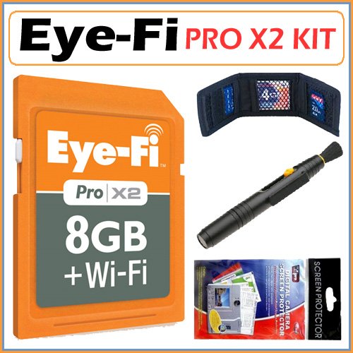 Eye-Fi Pro X2 8 GB Class 6 SDHC Wireless Flash Memory Card EYE-FI-8PC + Accessory Kit