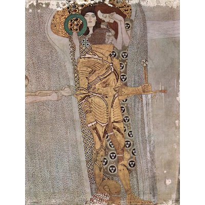 Professionally Framed Gustav Klimt (The Knight Detail of the Beethoven Frieze) Art Poster Print - 11x17 with RichAndFramous Black Wood Frame