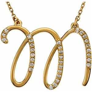 14k Yellow Gold Magestic M Initial Diamond Necklace