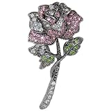 Pink Rose Rhinestone Flower Pin Brooch