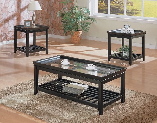 3pcs Contemporary Black Finish Coffee & End Table Set 3pcs Contemporary Black Finish Coffee & End Table Set