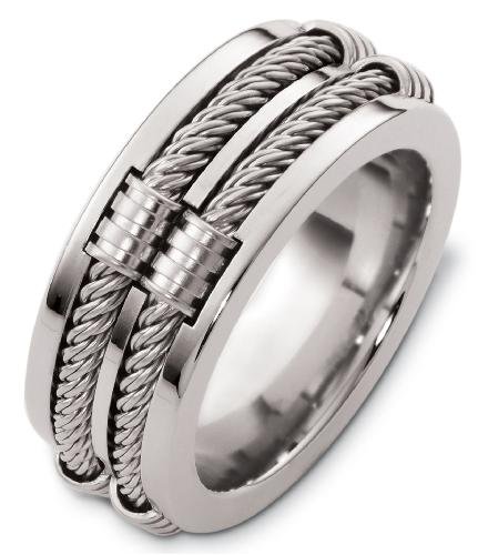 10mm cable white gold wedding band ring (14K Gold)