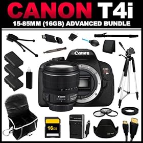 Canon EOS Rebel T4i 18.0 MP CMOS Digital Camera Full HD Movie Mode (Body Only) + Canon EF-S 15-85mm f/3.5-5.6 IS USM UD Wide Angle Zoom Lens for Canon Digital SLR Cameras (16GB Advanced Bundle) 6558B001
