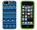 DandyCase 2in1 Hybrid High Impact Hard Blue Aztec Tribal Pattern + Lime Green Silicone Case Cover For Apple iPhone 5S & iPhone 5 (not 5C) + DandyCase Screen Cleaner