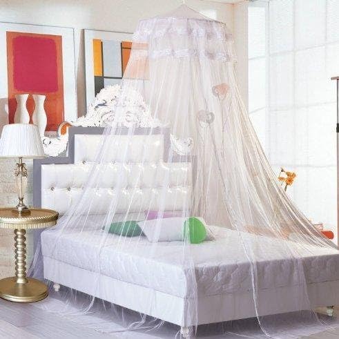 Silver Moon New Round Lace Curtain Dome Bed Canopy Netting Princess Mosquito Net (White)