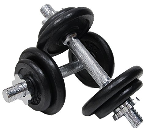 Hugel 20KG Dumbell Set Cast Iron Discs with Carry Case (Total weight 20kg = 2 x 10kg each dumbell) Strength Training Weight Lifting Home Gym Biceps Triceps