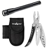Zoom Produkt-Bild: Outdoor Set 14, bestehend aus: Leatherman Freestyle, Mag-LED 2 AA Taschenlampe Multimode 31 Std.max. Leuchtdauer schwarz inklusive Batterien, Nylon-G&uuml;rtelholster schwarz