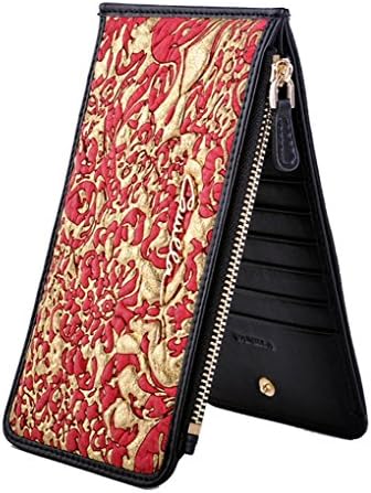 XMTT Women's Palace Pattern Fashion Real Leather Bifold Multi Card Case Thin Wallet with Zipper Pocket (Red)