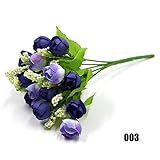 15頭の人工シルクローズフラワー ウェディングパーティーの装飾 ブライダルブーケ ホームデコレーション バラと季節のお花のリボンアレンジメント (003)