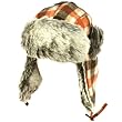 Men's Winter Faux Fur Plaid Check Thick Trooper Trapper Ski Aviator Hat Orange