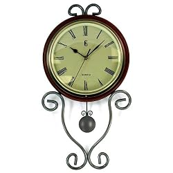 Geneva Wood And Wrought Iron Pendulum Wall Clock, Brown