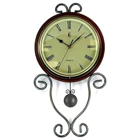 Geneva Wood And Wrought Iron Pendulum Wall Clock, Brown