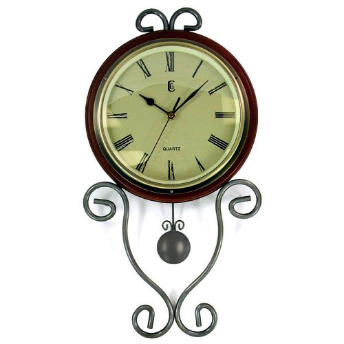 Geneva Wood And Wrought Iron Pendulum Wall Clock, Brown