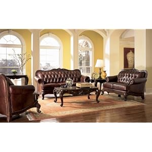 Leather Sofa Set - 3 Piece in Brown Tri-Tone Leather - Coaster by Coaster