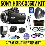 51F3xZLNtML. SL160  BRAND NEW SONY HDR CX560V CAMCORDER w/ .45X SUPER WIDE ANGLE LENS + 2X TELEPHOTO LENS + 4 PIECE MACRO KIT + LED VIDEO LIGHT + 16GB MEMORY CARD + 3 YEAR CELLTIME WARRANTY