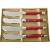 Red Handle Boxed Laguiole French 4 Cheese or butter spreaders in gift wood box or cardboard box,Cardboard