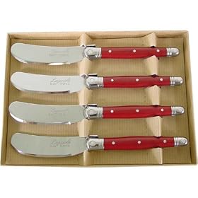 Red Handle Boxed Laguiole French 4 Cheese or butter spreaders in gift wood box or... by Laguiole