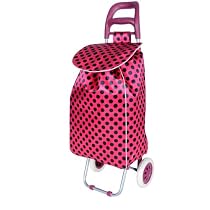Pink/Blk Dots Folding Lightweight Wheeled Funky Festival Shopping Trolley Bag