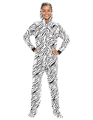 Footed Pajamas - Zebra Stripes Kids Hoodie Fleece