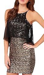 Sexy Round Neck Chiffon Wrap Sequined Bodycon Dress/Club Dress/Wedding Party Dress/Mini Dress 