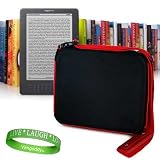 Graphite - Red Kindle DX ( Latest Generation ) Carrying Case Hard Cube Case with Shoulder Strap and Attached Pocket for Kindle DX Accessories + Vangoddy Live * Laugh * Love Wrist band