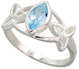 Sterling Silver Celtic Ring, w/ Marquise Cut Natural Blue Topaz Stones, 3/8" (10mm) wide