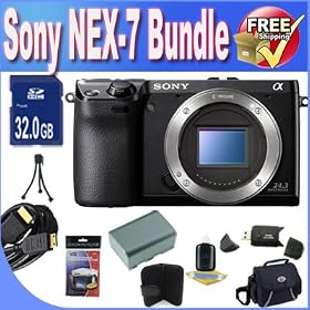 Sony Alpha NEX-7 Interchangeable Lens Digital Camera (Black) + 32GB SDHC Memory + Extended Life Battery + USB Card Reader + Memory Card Wallet + Deluxe Case w/Strap + Mini HDMI to HDMI Cable + Shock Proof Deluxe Case + Accessory Saver Bundle!
