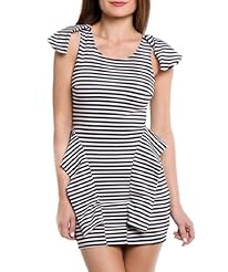 Polyester/Spandex/Knit Two-Toned Striped Print  Stretchy Peplum Sleeveless Round Neck Bodycon Dress/Club Dress/Evening Dress/Jumpsuit/Mini Dress  With Ruffles