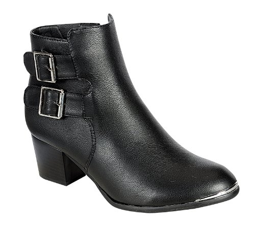 Reneeze BABA-01 Women Stacked Heel Buckle Ankle Booties -BLACK