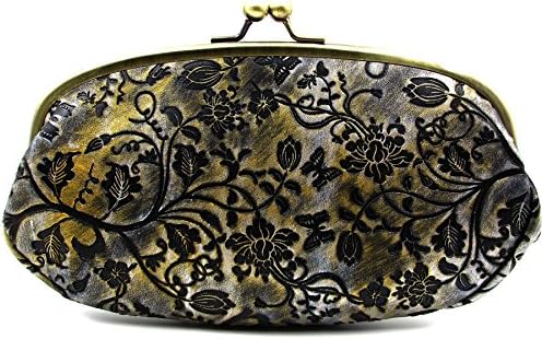 ArtsEye Women's Embossed Genuine Leather Evening Bag Clutch Handbag (Black flowers)
