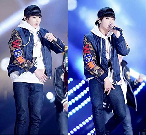 KPOP BTS Bape Jacket Album Jimin V Jung Kook Rap Monster unisex Merchandise for Men Women (Blue, XXL)