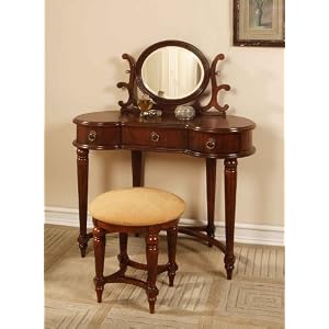 Powell Antique Mahogany Vanity Mirror and Bench