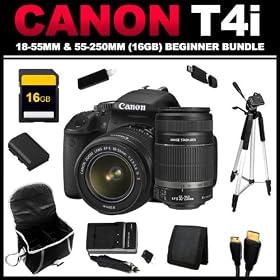 Canon EOS Rebel T4i 18.0 MP CMOS Digital SLR Camera with 18-55mm EF-S IS II Lens + Canon EF-S 55-250mm f/4.0-5.6 IS II Telephoto Zoom Lens for Canon Digital SLR Cameras (16GB Beginner Bundle Kit) 6558B001,2044B002
