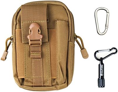 Elifunz Compact Water-resistant Tactical Molle Pouch EDC Utility Gadget Belt Waist Bag with Cell Phone Holster Holder for iPhone 6Plus-Bundled with Keychain Flashlight (Tan)