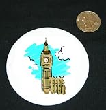 3 button pin printed with tower of london, landmark, monument, england, clock