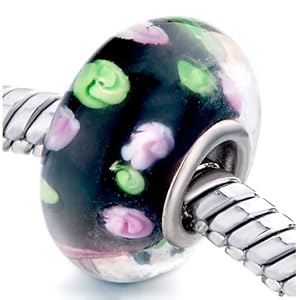 Pugster Black Pink Green Bud Murano Glass Beads Fits Pandora Biagi Chamilia Charm Bracelets