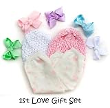 1st Love Girls My Little Legs & My Little Noggin 8 piece pink & white hat & leg warmers & hair bows gift basket for baby & toddler