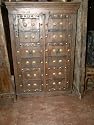 Antique Armoire Computer Cabinet Chest Indian Furniture Brass Patina 64x36"
