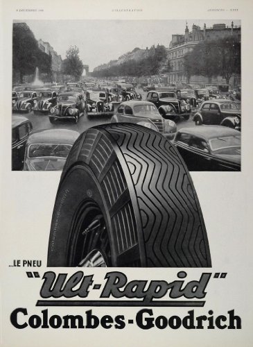 1938 French Ad Columbes-Goodrich Tires Champs-Elysees - Original Print Ad
