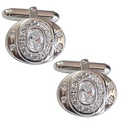 Mens Jewelry Sterling Silver Zircon Gemstone Cufflinks Pair (cflng240)