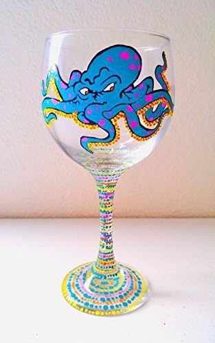 Octopus, Wine Glass, Hand Painted, Nautical, Graffiti