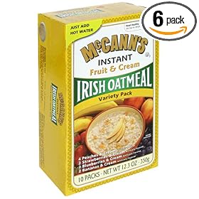 McCANN'S Instant Irish Oatmeal, Fruit & Cream, Variety Pack of Four Flavors, 10-Count Boxes (Pack of 6)