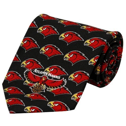 NBA Atlanta Hawks Black Logo Print Silk Neck Tie