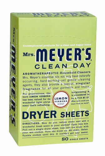 Mrs. Meyer's Clean Day Dryer Sheets, Lemon Verbena, 80-Count Boxes (Pack of 12)