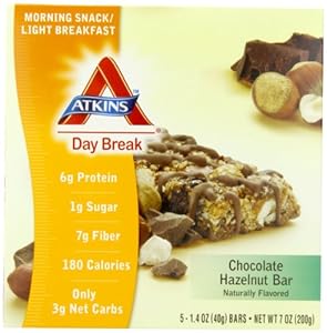 Atkins Day Break, Chocolate Hazelnut Bar, 1.40 oz Bars, 5 count box ( pack of 2)