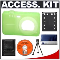 Olympus Lime Green Silicone Skin for FE-280 Digital Camera + Spare Li-40B Battery + Cameta Bonus Accessory Kit