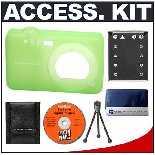 Olympus Lime Green Silicone Skin for FE-280 Digital Camera + Spare Li-40B Battery + Cameta Bonus Accessory Kit