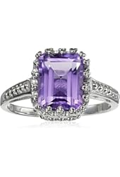 Sterling Silver Emerald-Cut Gemstone Ring