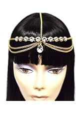 Gold Tone Womens Tear Drop Rhinestone Accent Head Chain Jewelry IHC1032G